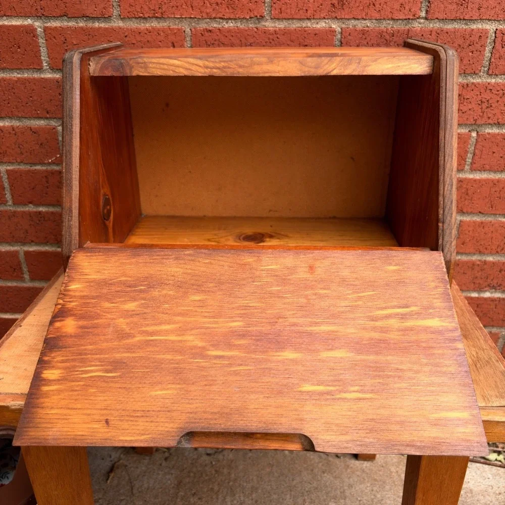 Vintage Wooden Bakery Bread Box Hinged Front Panel Rustic Finish 16
